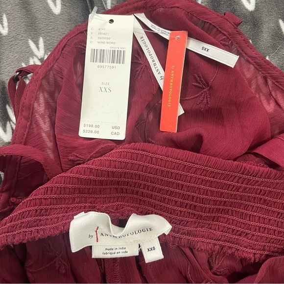 Anthropologie NWT Two Piece Set Burgundy Sheer Embroidered XXS - Picture 11 of 13
